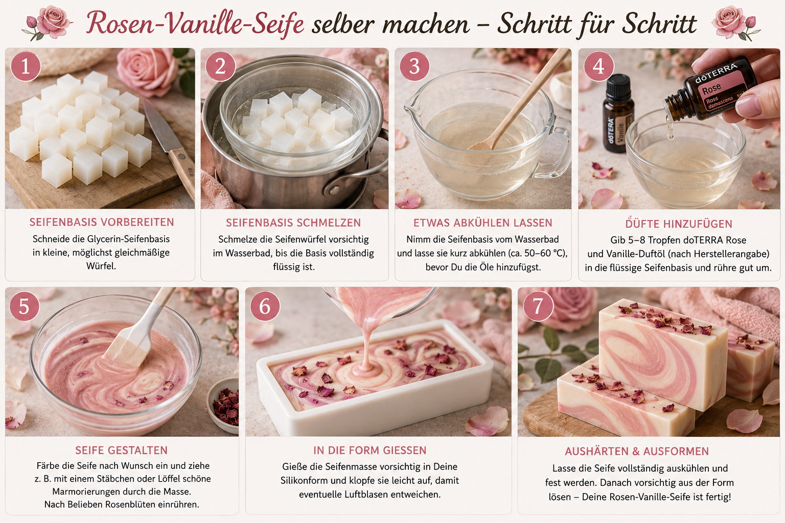Rosen-Vanille-Seife selber machen Schritt für Schritt